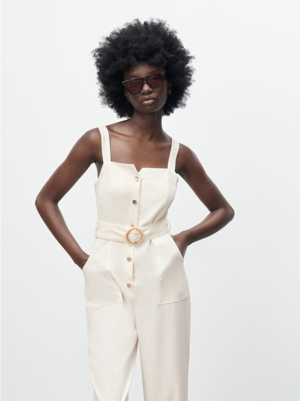 NWT Zara Cream Button-Front Wide-Leg Jumpsuit